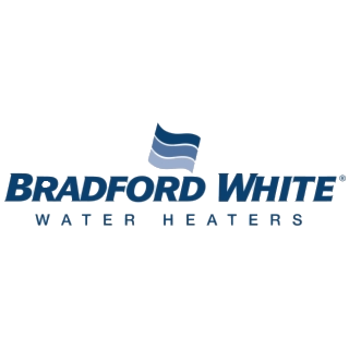 Bradford White Water Heaters logo with a stylized blue flag above the company name on a light background.