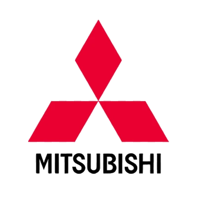 Red Mitsubishi logo with three diamond shapes forming a triangle above the word “MITSUBISHI” in black uppercase letters on a white background.